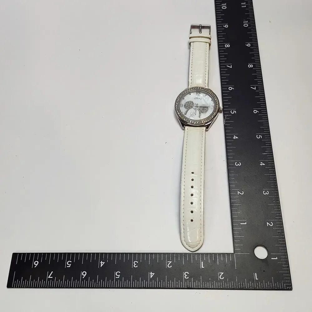 Disney Minnie Mouse Crystal Bezel White Strap Watch